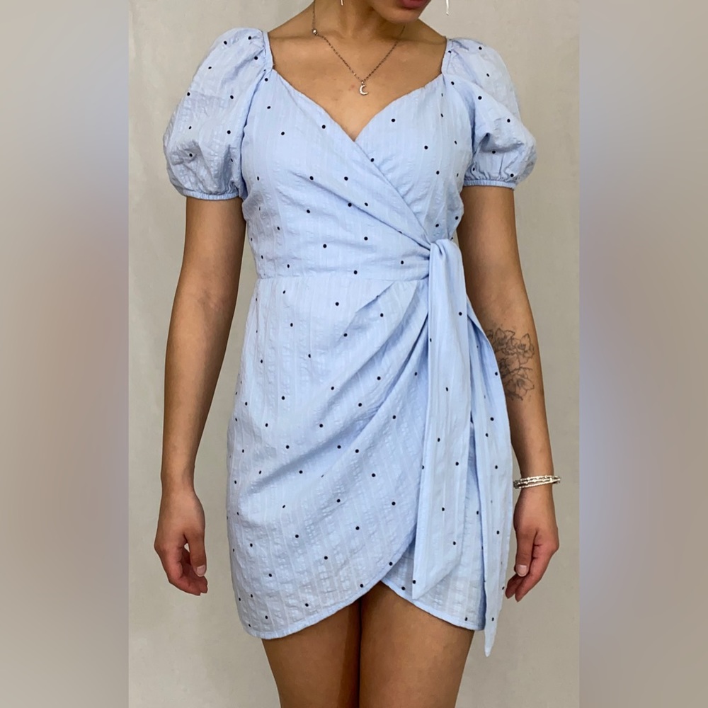 GB Blue Polka Dot Wrap Dress Mini